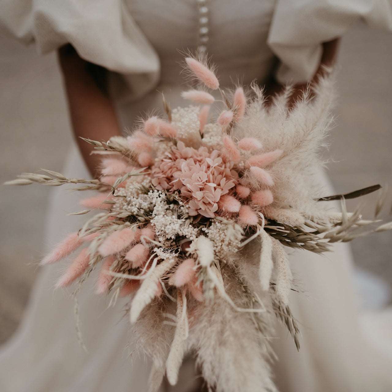 Bouquet de mariée Victoria de Dry & Myrtille - bouquet de mariée - hortensia lin mariage rose