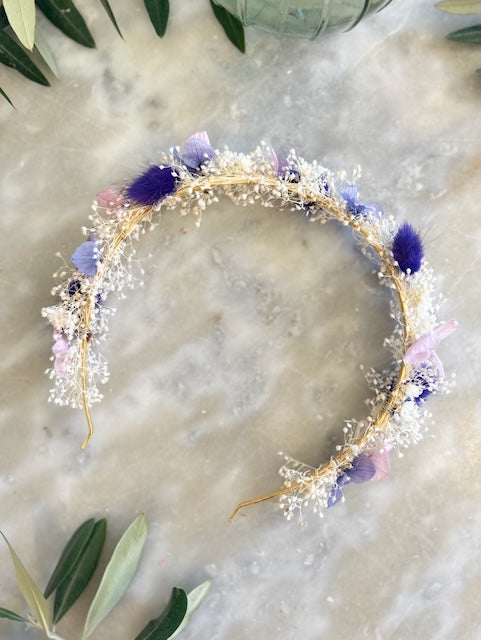 Serre-tête "Jade" - Accessoire Floral Intemporel de DryAndMyrtille - serre-tête - accessoire blanc gypsophile hortensia mariage serre-tête violet